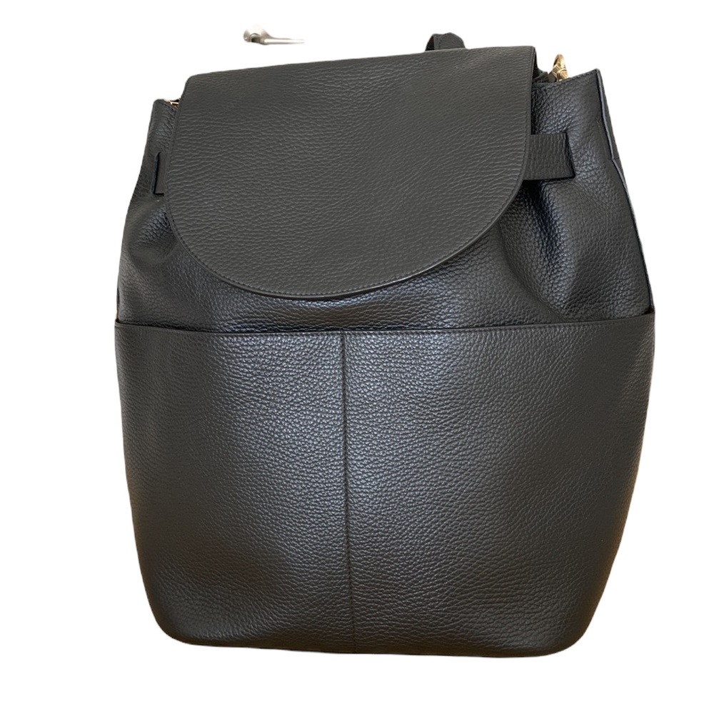 Cuyana black pebbled leather convertible back pack with shoulder strap 13”